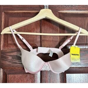 Wonderbra Gel Push Up Bra Pink Satin Lace Y2K Deadstock NWT 34B